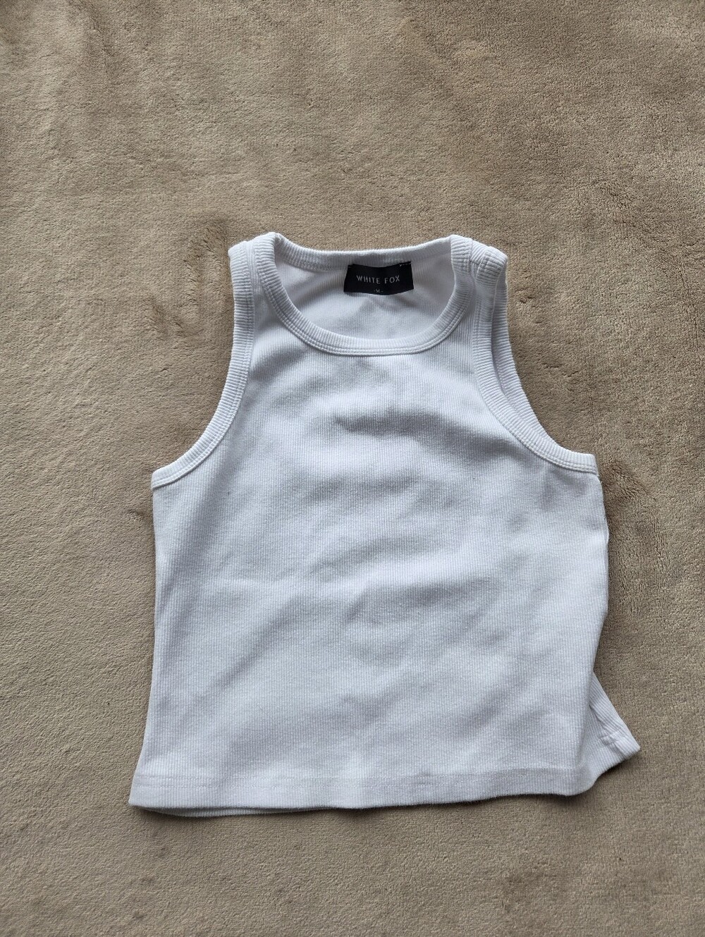 White FOX Women's White Ribbed Tank Top MEDIUM HIGH NECK . Classic ribbed tank i